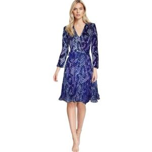Diane Von Furstenberg Blue & White Long Sleeve Wrap Dress